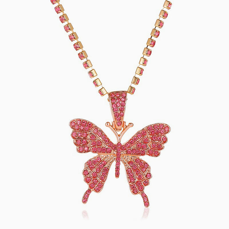 Oversized Pendant Paved Butterfly Stackable Crystal Tennis Necklace