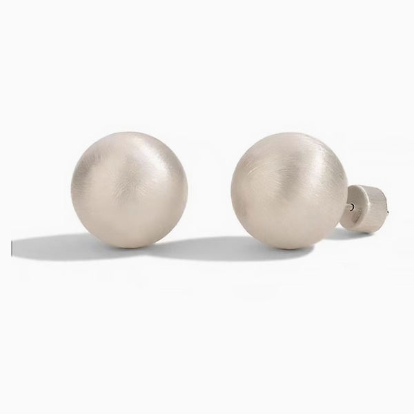 Quiet Luxury Brushed Satin Finish Sterling Silver Ball Stud Earrings