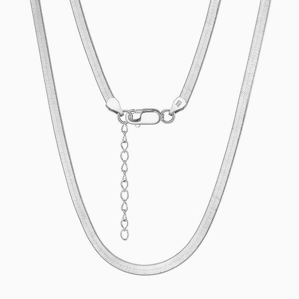 Quiet Luxury Sided Snake Sterling Silver 3MM Flat Chain Necklace