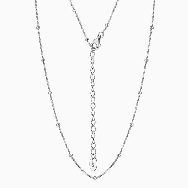 Quiet Luxury Tiny Bead Station Pure Sterling Silver 1MM Curb Chain Necklace