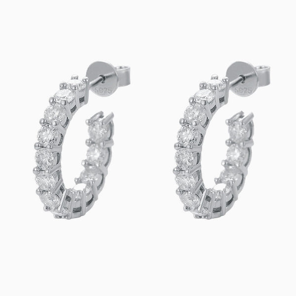 Rhodium Plated Sterling Silver Paved 3MM Moissanit Open Hoop Earrings