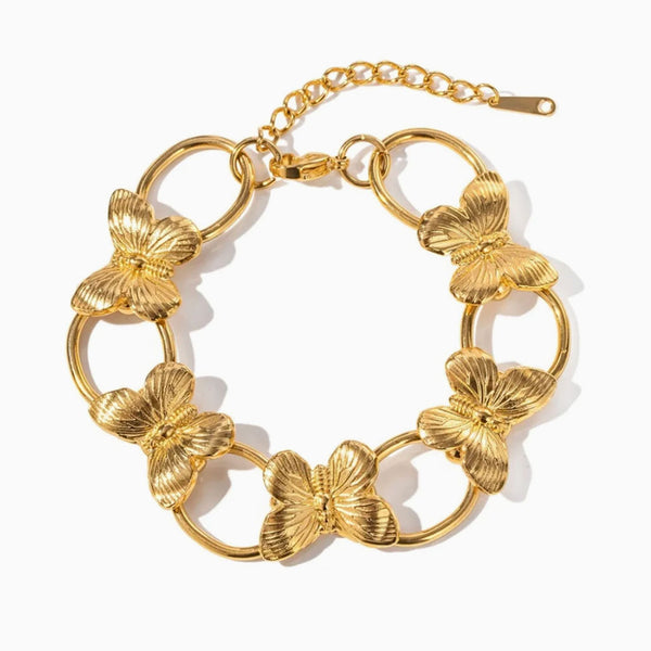 Romantic Statement 18K Gold Plated Butterfly & Ring Hollow Bracelet