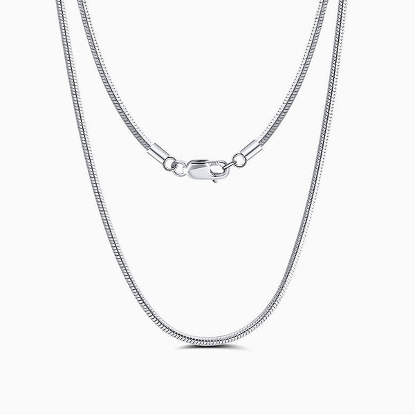 Round Snake Rhodium Plated Sterling Silver 1MM Chain Necklace