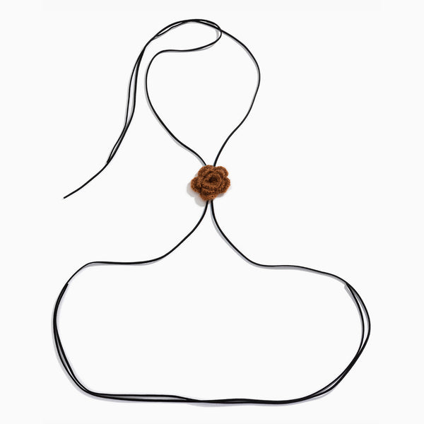 Sexy Halter Neck Knitted Croceht Rosette Suede Cord Tie Wrap Body Chain