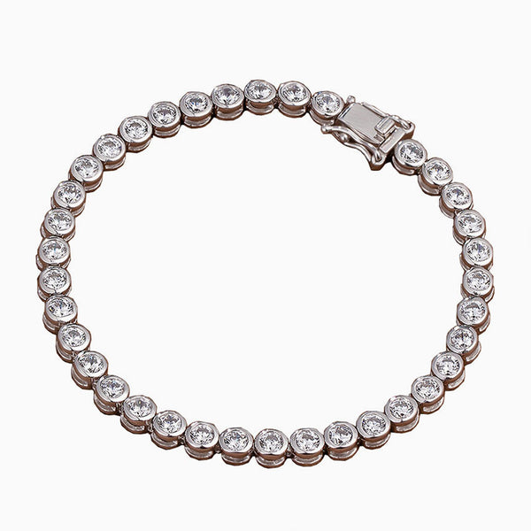 Shiny Sterling Silver Round Bezel 3MM Cubic Zirconia Tennis Bracelet