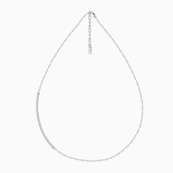 Sparkle Cubic Zirconia Sterling Silver Paper Clip Link Choker Necklace