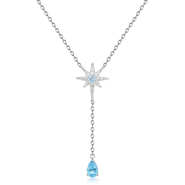 Sparkly Crystal Cubic Zirconia Star Blue Topaz Heart Pendant Necklace