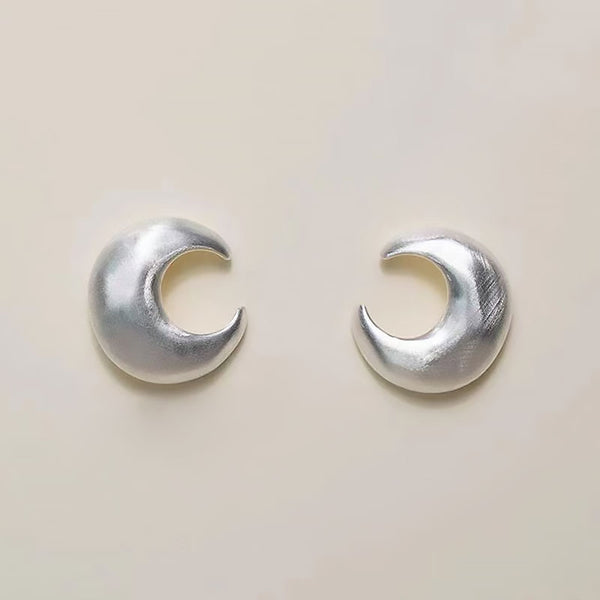 STAND BY YOU Metallic Brushed Satin Crescent Moon Stud Earrings