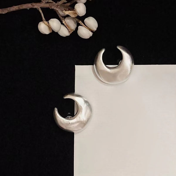 STAND BY YOU Metallic Brushed Satin Crescent Moon Stud Earrings