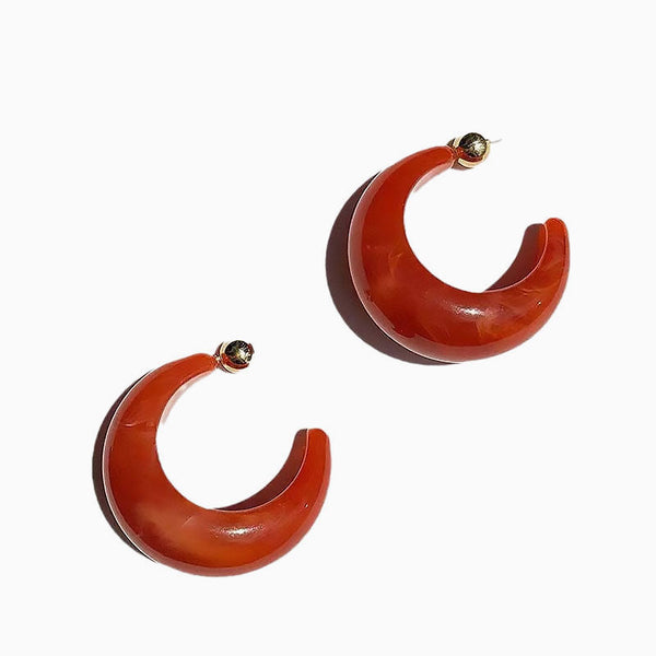 STAND BY YOU Ruby Crescent Moon Acrylic Chunky Hoop Earrings