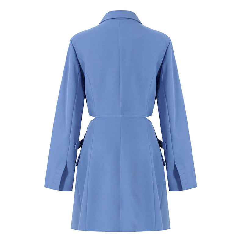 Stylish Lapel Collar Wrapped Strappy Belted Cut Out Mini Blazer Dress