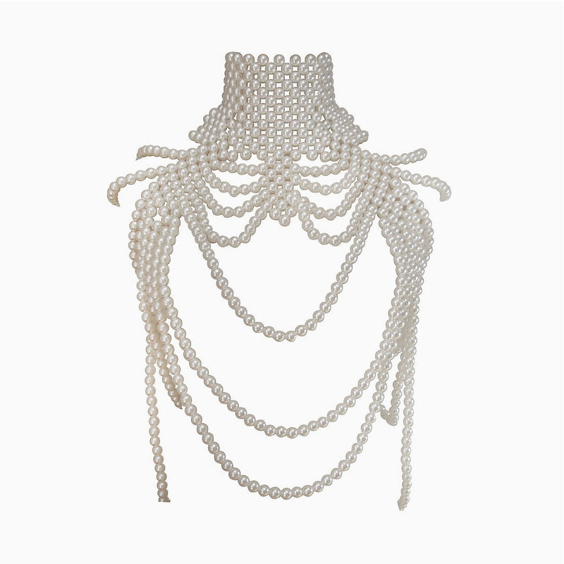 VICTORIAN FANTASIA Handmade Layered Imitation Pearl Choker Body Chain
