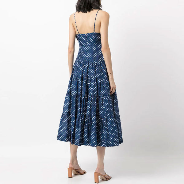 Adorable Polka Dot Bow Trim A-Line Slip Midi Dress - Blue – Luxedress