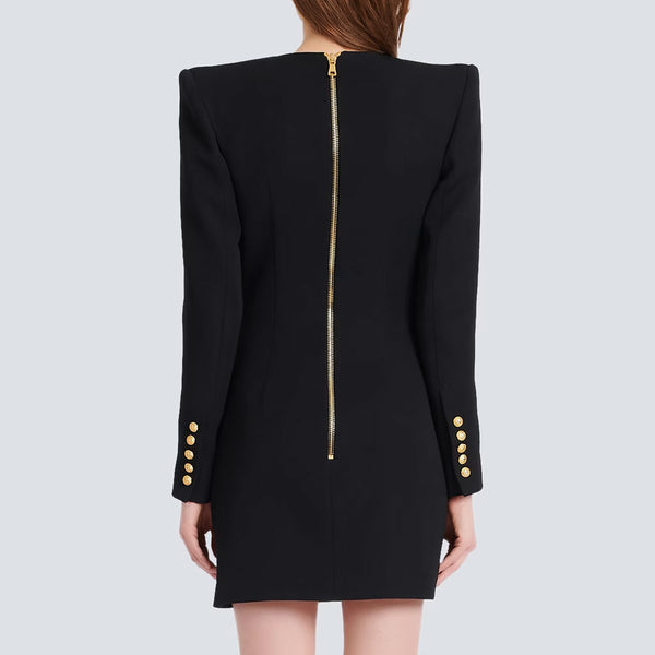 Asymmetric Gold Button Single Breasted V Neck Long Sleeve Tailored Blazer