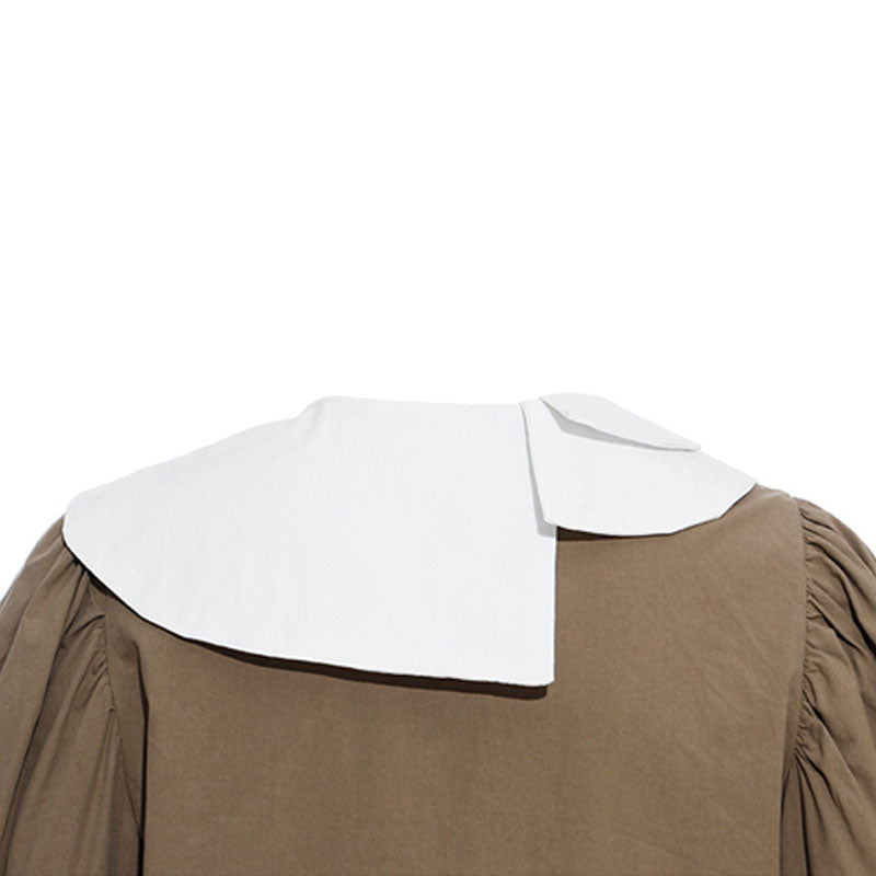 Asymmetrical Layered Collar Puff Sleeve Contrast Frilled Trim Crop Blouse
