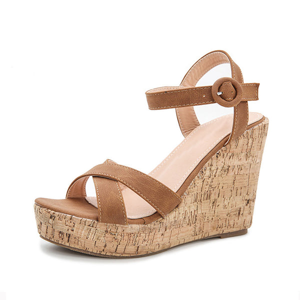 Tan cork sales wedge sandals