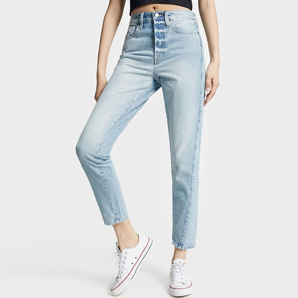 Chic Mid Rise Twisted Seam Button Fly Cropped Skinny Jeans - Blue