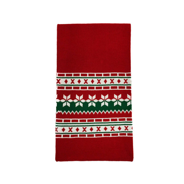 Chunky Contrast Christmas Pattern Wraparound Knitted Scarf - Red