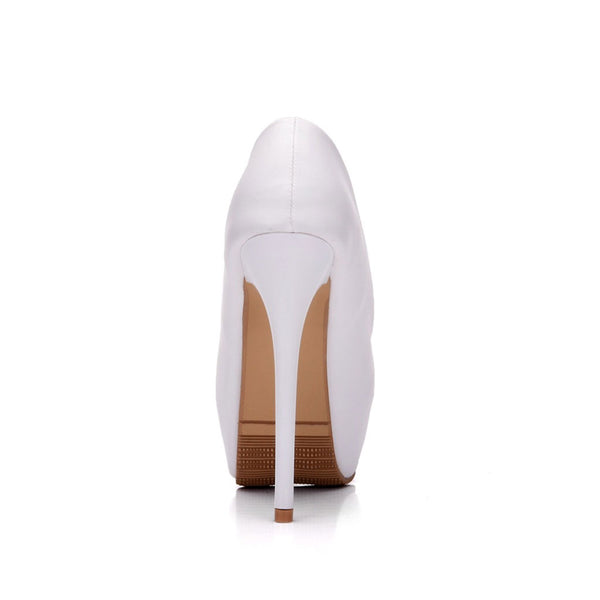 Classic Solid Color Platform High Heel Pumps White Luxedress