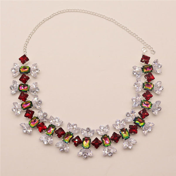Colorful Candy Shaped Crystal Embellished Choker Necklace - Silver
