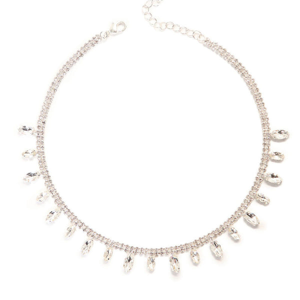 Dainty Marquise Cut Drop Crystal Embellished Tennis Necklace - Silver