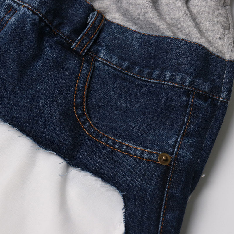 Deconstructed Inverted Pocket Denim Applique High Waist Sweatpants
