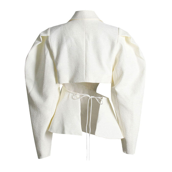 Deconstructed Ruffle Cutout Side Puff Sleeve Asymmetrical Peplum Jacket