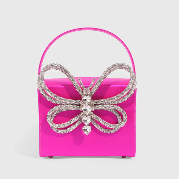 Elegant Rhinestone Bow Front Velvet Clutch Evening Bag Handbag