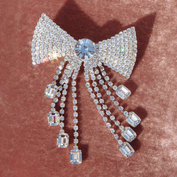 Elegant Fringe Crystal Embellished Bow Barette Hair Accessory - Silver