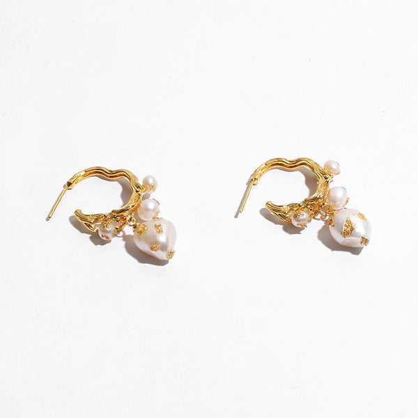 Elegant Gold Plated Pearlized Beaded Stud Earrings - Gold