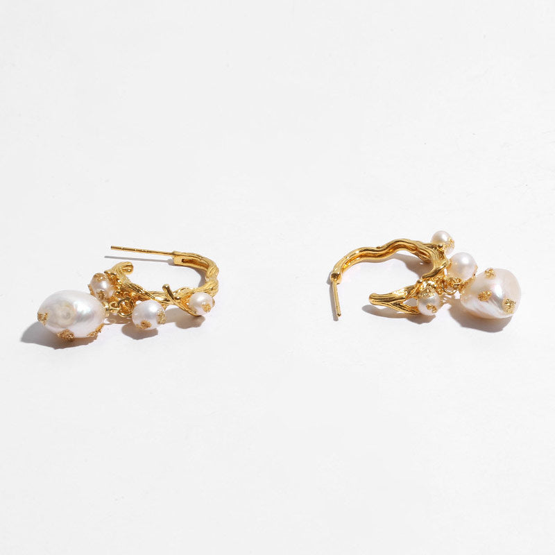 Elegant Gold Plated Pearlized Beaded Stud Earrings - Gold