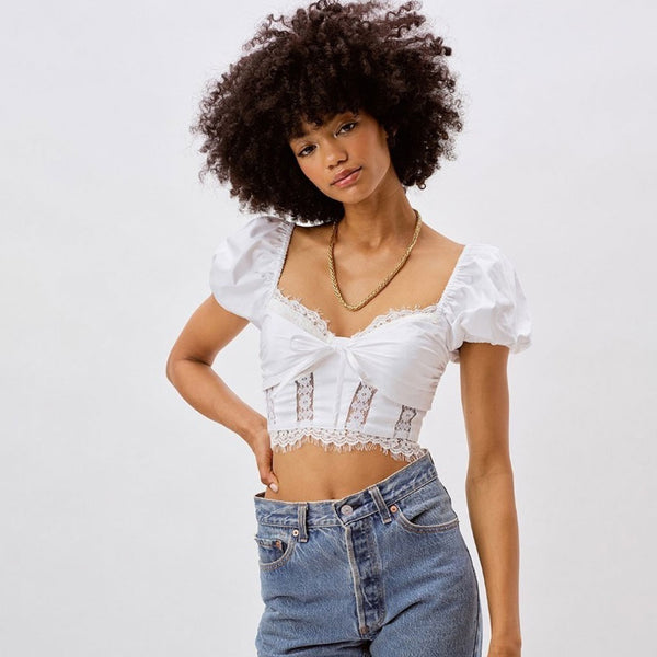 tie front puff sleeve top