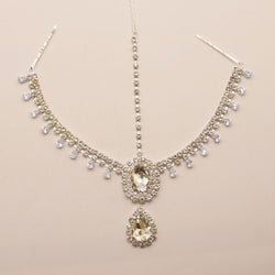 Luxurious Teardrop Gem Detail Rhinestone Embellished Head Chain - Silver
