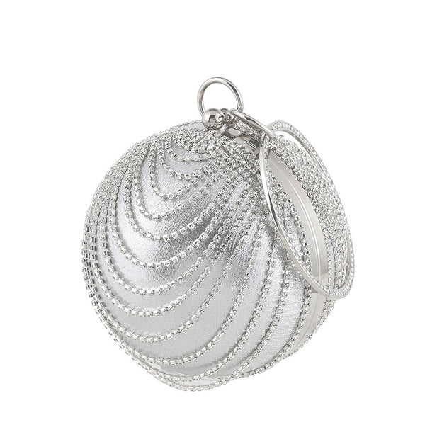 Metallic Rhinestone Embellished Top-Handle Party Clutch Bag - Silver