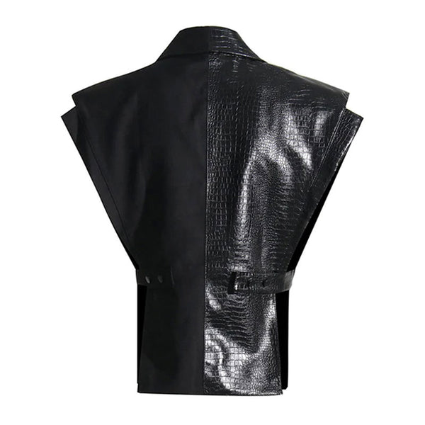 Premium Crocodile Pattern Notch Lapel Single Button Cotton Blend Leather Vest