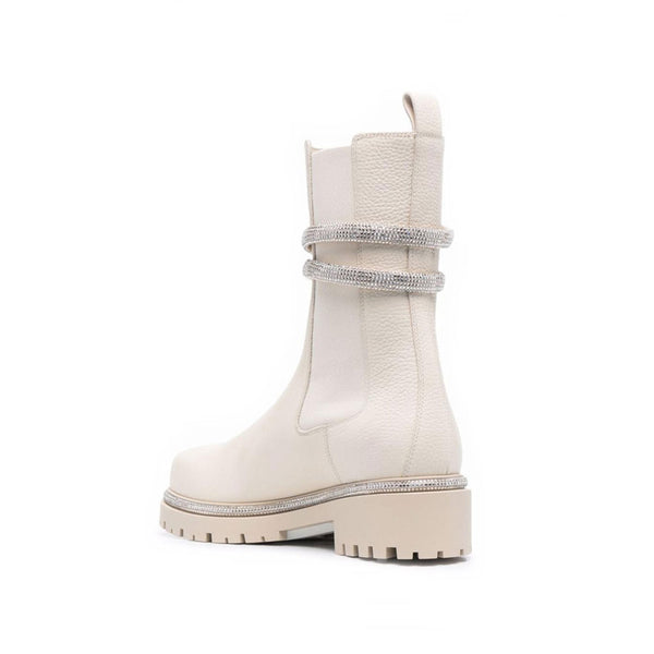 Stole på tøve Lav en snemand Shiny Crystal Snake Wrap Faux Leather Chelsea Ankle Boots - White –  Luxedress