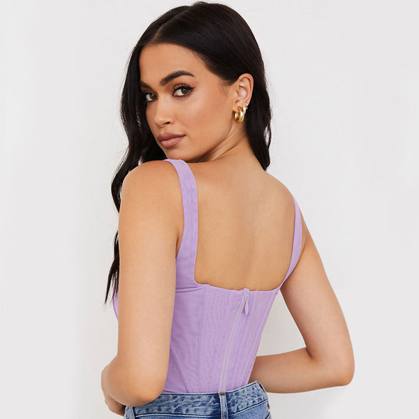 Solid Color Square Neck Corset Cropped Tank Top - Purple – Luxedress