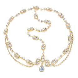 Sparkly Teardrop Pendant  Crystal Embellished Layered Bridal Head Chain - Gold