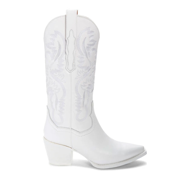 Stylish Embroidered Mid Calf Square Toe Cuban Heel Western Boots - White
