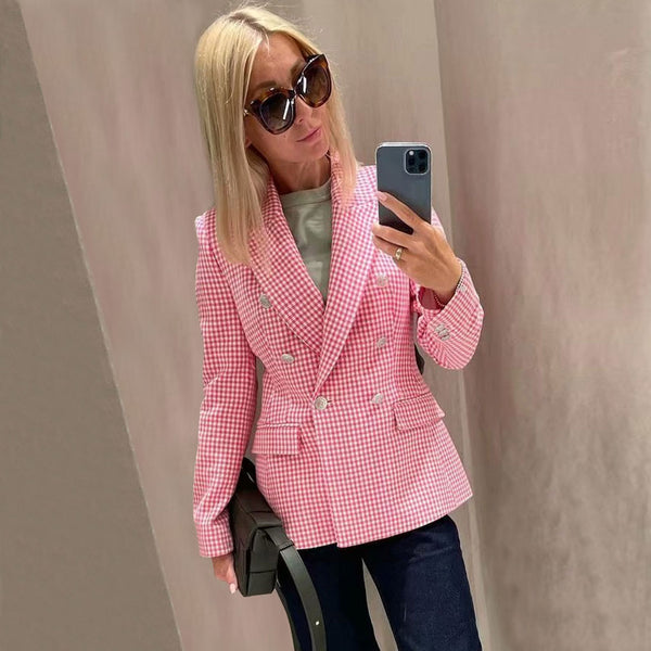 Zara pink deals gingham blazer
