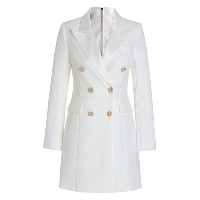 Trendy Long Sleeve Double Breasted Lapel Blazer Mini Dress - White