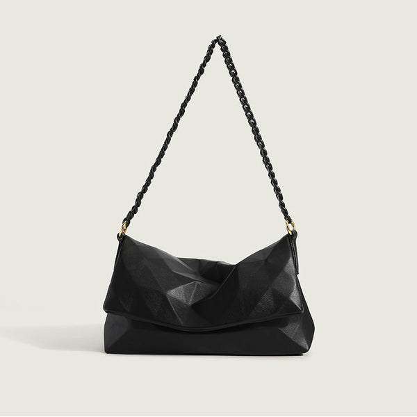 Unique Geometric Embossed Chain Link Shoulder Bag - Black