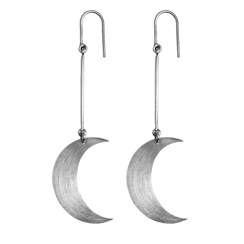 Vintage Crescent Moon Pendant Metal Drop Earrings - Silver