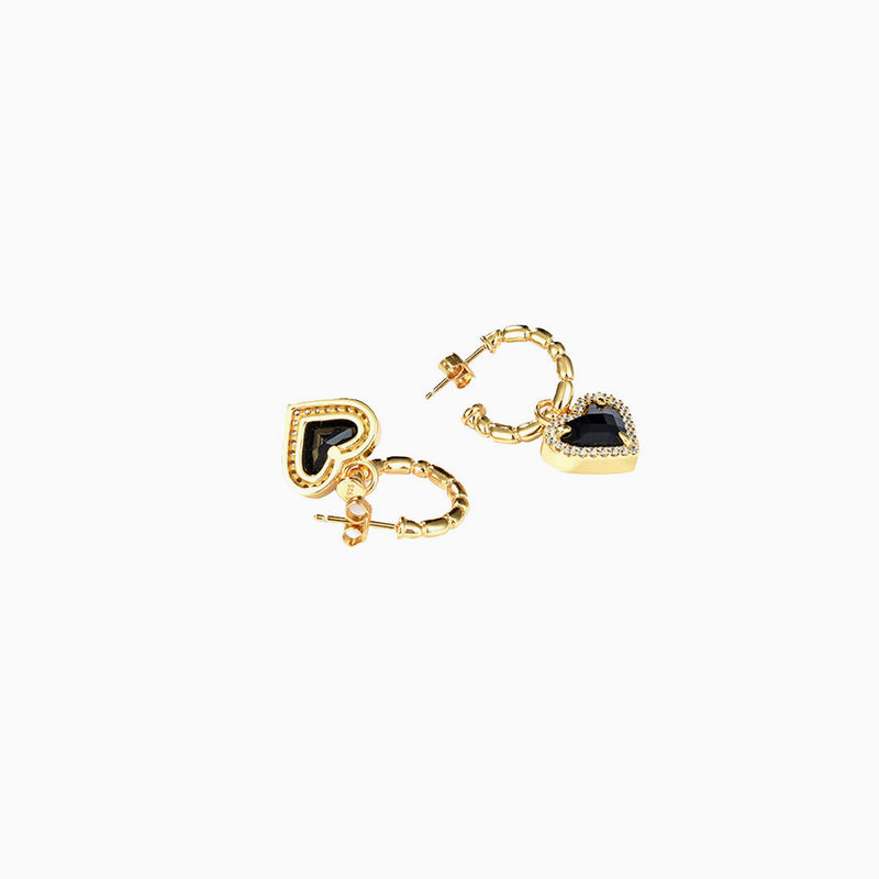 Vintage Rhinestone Embellished Sweetheart Drop Earrings - Black