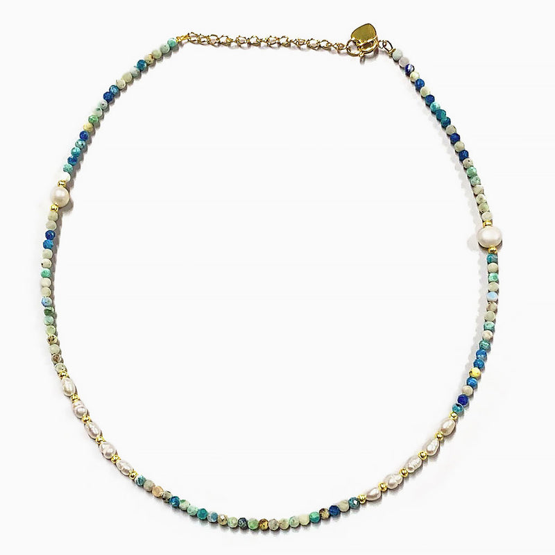 18K Gold Plated Multicolor Stone Freshwater Pearl Choker Necklace