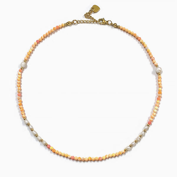 18K Gold Plated Multicolor Stone Freshwater Pearl Choker Necklace
