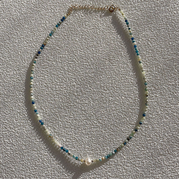 18K Gold Plated Multicolor Stone Natural Pearl Satellite Beaded Choker Necklace