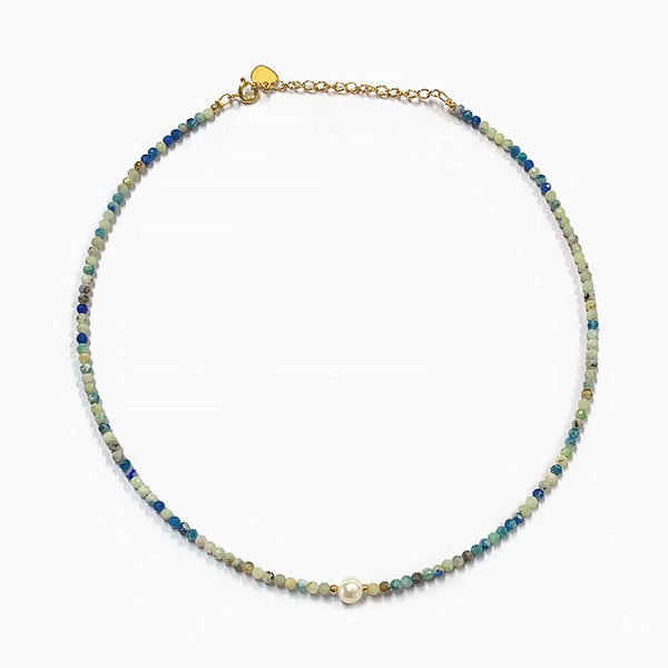 18K Gold Plated Multicolor Stone Natural Pearl Satellite Beaded Choker Necklace