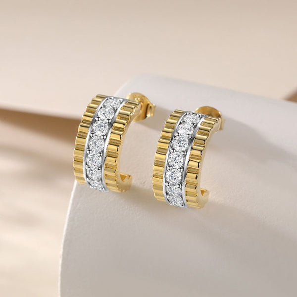 18K Gold Plated Pavé Cubic Zirconia Triple Row Eternity Ribbed Hoop Jewelry Set