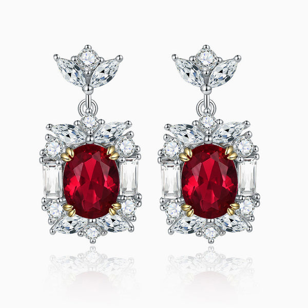 18K Gold Plated Ruby Cubic Zirconia Halo Cluster Sterling Silver Jewelry Set